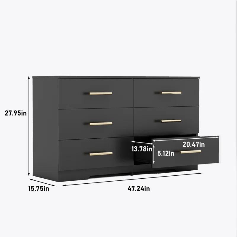 Mercer41 Large 6 drawers chest of drawer dressers table with golden handle