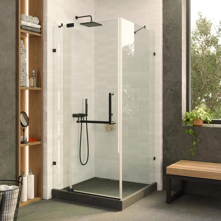 Fine Fixtures Frameless Shower Enclosure Hinged Tempered Glass - 34" W x 34" D x 74" H SDK36BL