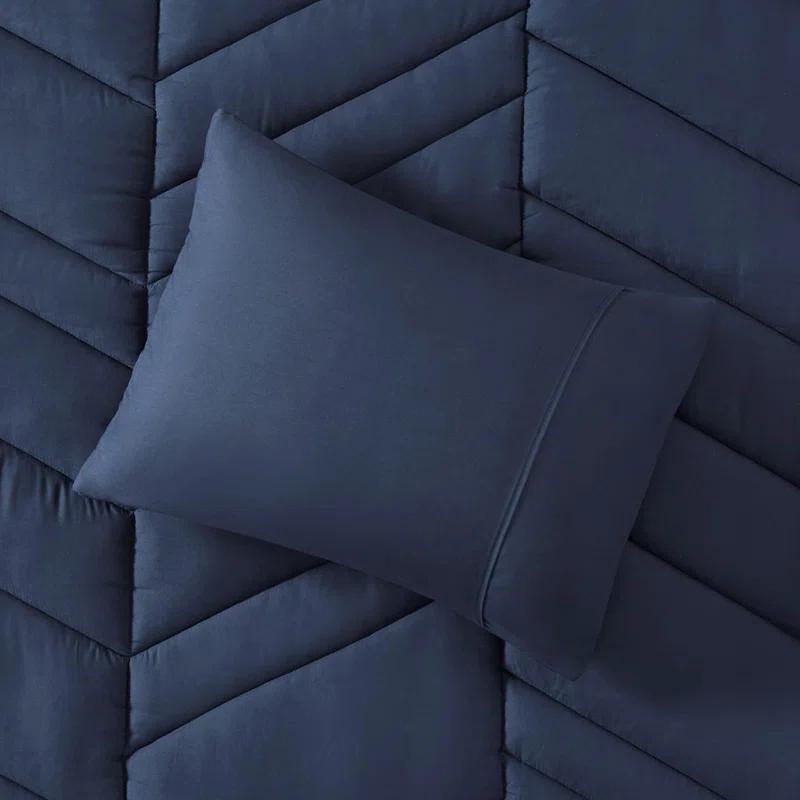Gracie Mills Solid Quilted Chevron Comforter Set with 350 GSM Polyfill