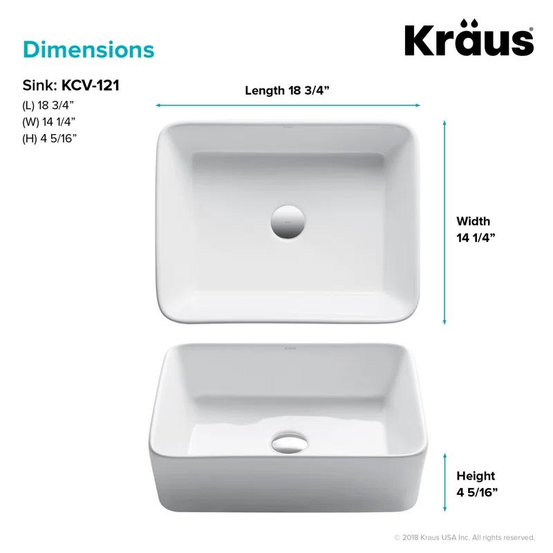 Kraus KCV-121 Thin ceramics Rectangular Vessel Bathroom Sink