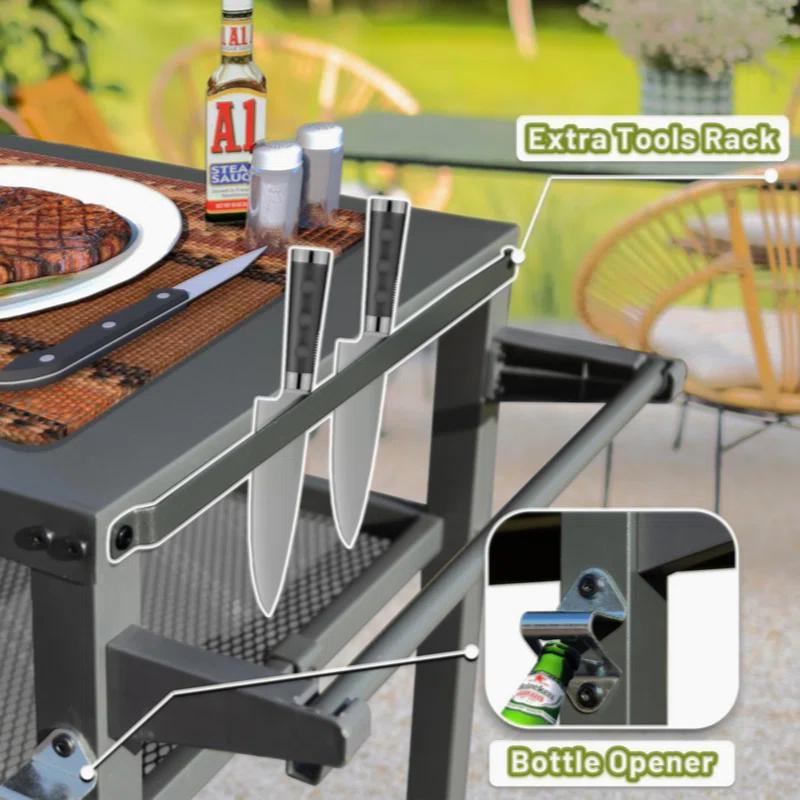 GZMWON 3-Shelf Outdoor Grill Table, Grill Cart Outdoor With Wheels, Pizza Oven Table And Food Prep Table, Blackstone Table Grill Stand  Blackstone Griddle  Outside BBQ