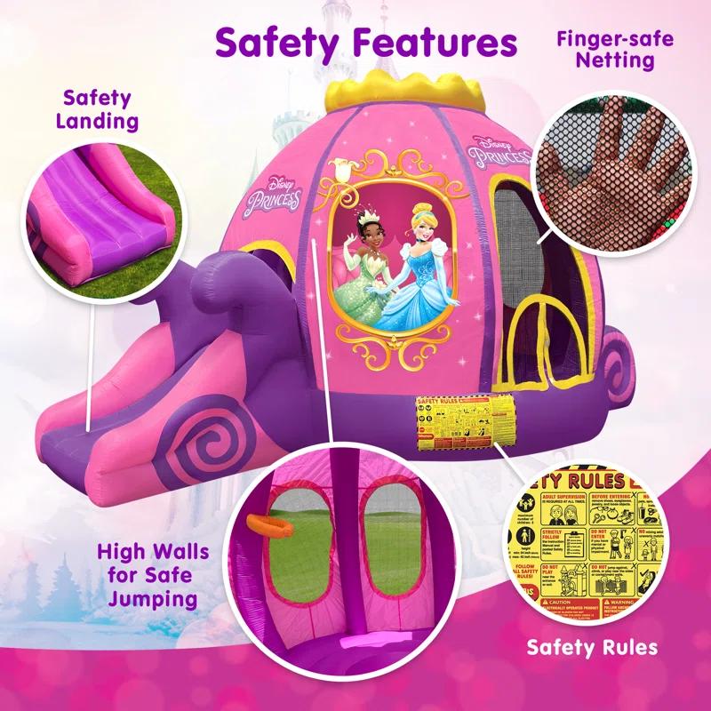 Funormous Disney Princess Carriage Inflatable Outdoor Bounce House with Slide and Ball Pit