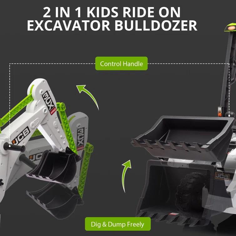 Hetoy 4 In 1 Ride On Excavator, 12V Battery Powered Electric Vehicle For Kids With Remote Control