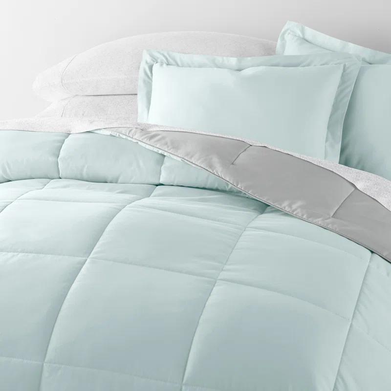 IEnjoy Home 7-Piece Reversible Bedding Bundle - Solid Comforter and Patterned Sheet Set