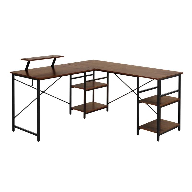 Inbox Zero Techni Mobili L-Shape Industrial Desk With Storage Shelves | Wayfair