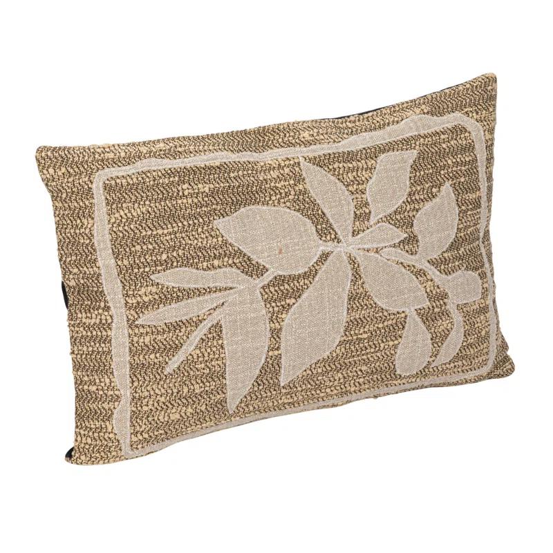 Tan and Brown Woven Botanical Lumbar Pillow