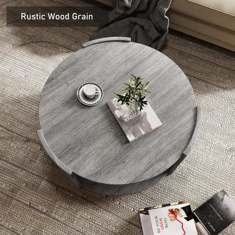 Ebern Designs Michaelee Round Coffee Table, 36" Rustic Modern Circle Coffee Tables with 2 Tier Storage Shelf, Cocktail Table for Living Room Apartment