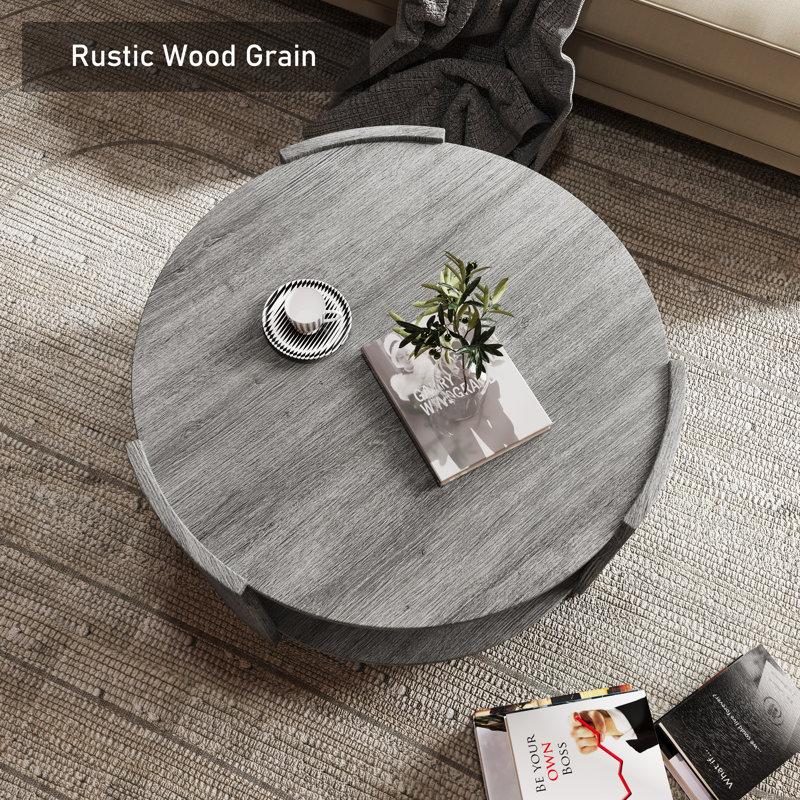Michaelee Round Coffee Table, 36" Rustic Modern Circle Coffee Tables with 2 Tier Storage Shelf, Cocktail Table for Living Room Apartment
