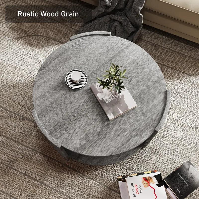 Michaelee Round Coffee Table, 36" Rustic Modern Circle Coffee Tables with 2 Tier Storage Shelf, Cocktail Table for Living Room Apartment