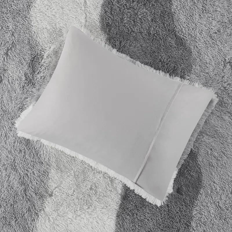 Intelligent Design 3pc Full/Queen Rachel Ombre Shaggy Faux Fur Comforter Set Gray: Hypoallergenic, Contemporary Style