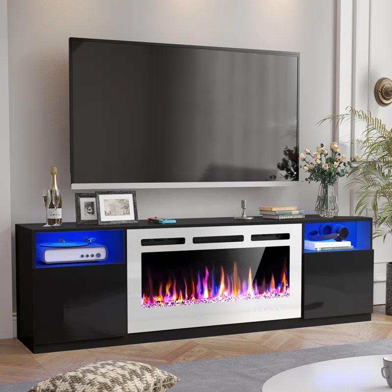 Ivy Bronx Ivy Bronx 70" Fireplace TV Stand for TVs Up to 80" with 36" Electric Fireplace, TV Console for The Living Room, LED Light Entertainment Center, Storage Cabinet, Media Console Table