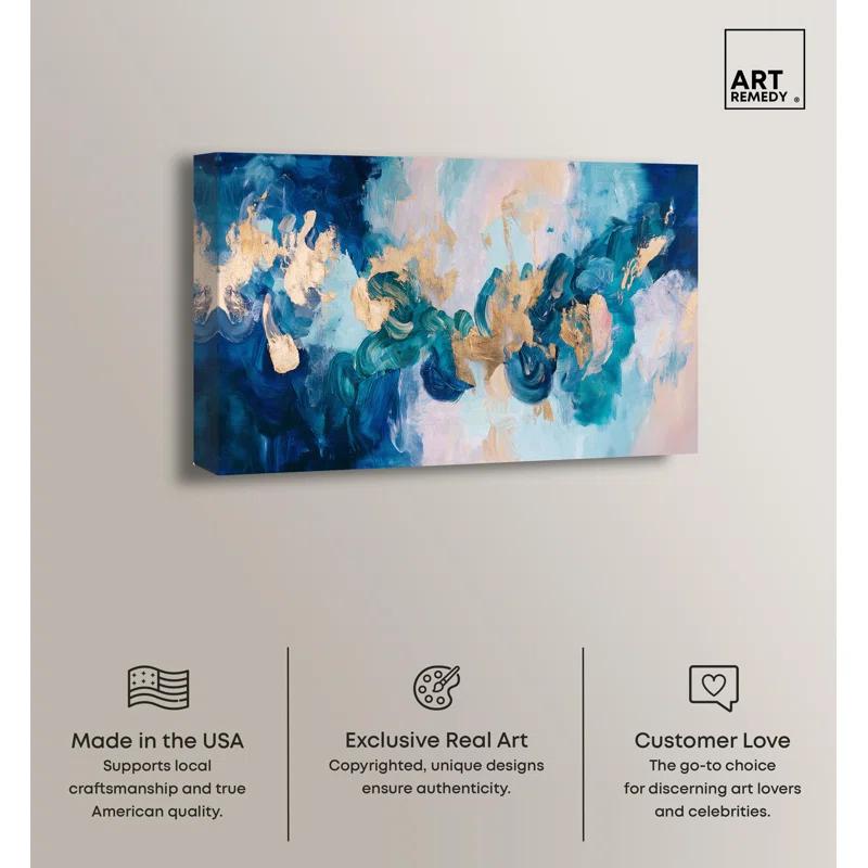 Art Remedy Golden and Aqua Land Canvas Blue Abstract Art by Art Remedy