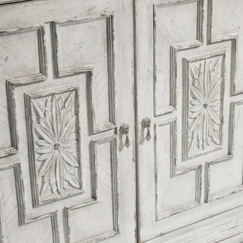 Pulaski Furniture 4 Door Rosette Carved Entertainment Credenza in Distressed White