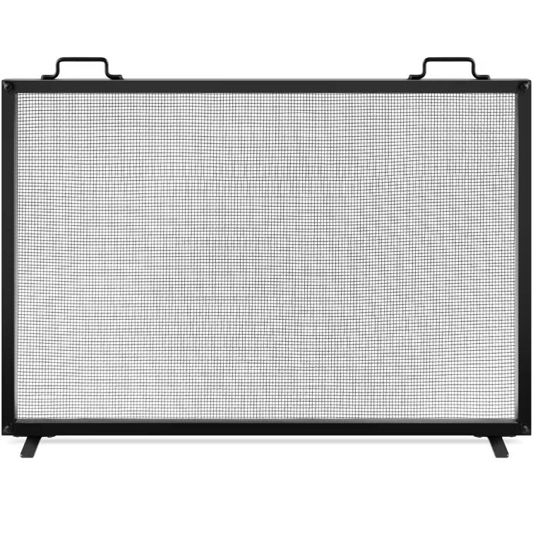 Cassiano 38x27in Single Panel Fireplace Screen Handcrafted Steel Mesh Spark Guard w/ Handles