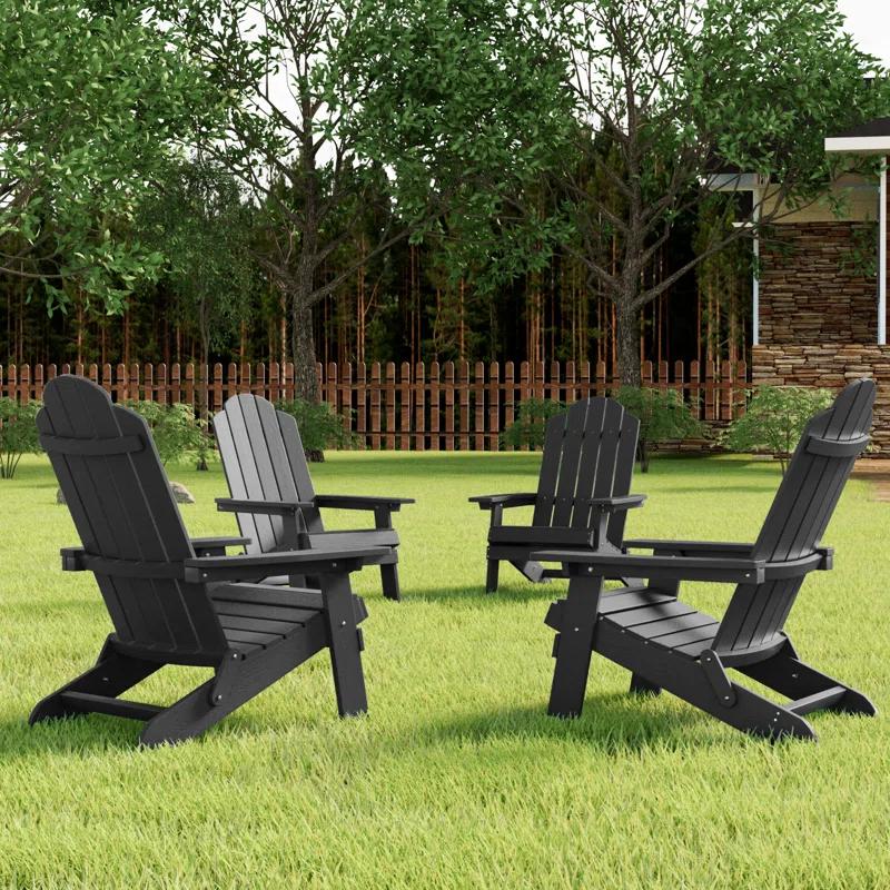Highland Dunes Outdoor Plastic Folding Adirondack Chair For All Weather (Set Of 4) (Set of 4)