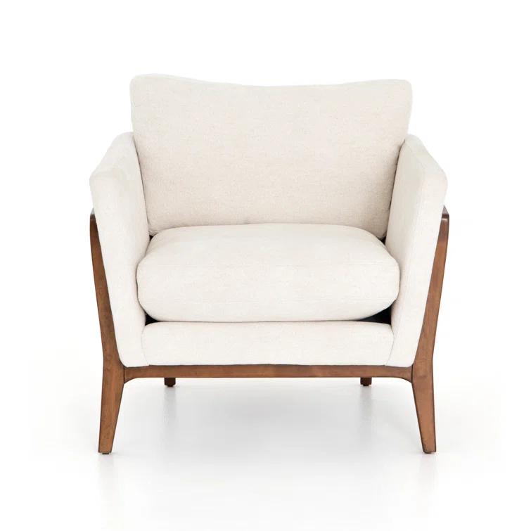 Camargue Cream Ivory Linen and Pecan Birch Wood Accent Chair