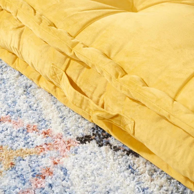 Yellow Tufted Square Floor Pillow with Polyfill