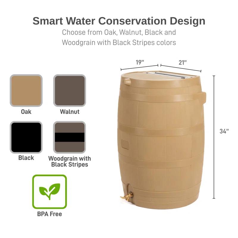 RTS Companies RTS Companies 50 Gallons Weather Resistant Plastic Drainable Rain Barrel