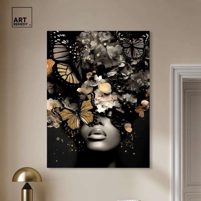 Art Remedy Butterfly Golden Goddess Gold Fashion Glam Wall Art by Art Remedy