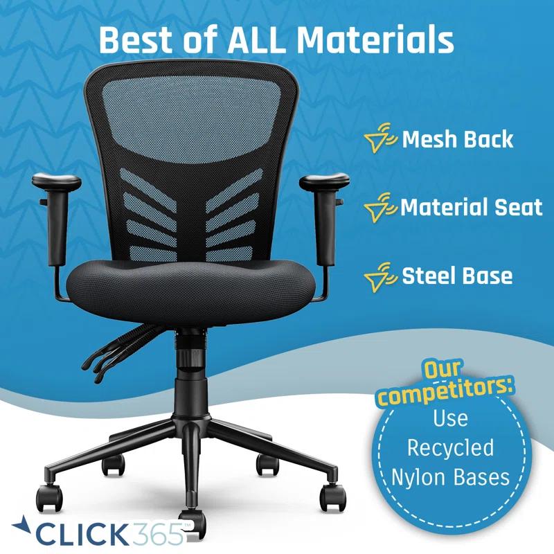 CLICK365 Click365 Flow Mid Back Mesh Office Chair, Extra Padded Seat Cushion, Adjustable Armrest Back Height