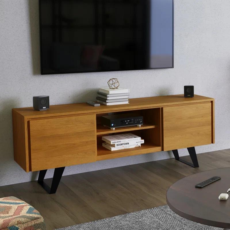 Simpli Home Lowry 63"W Solid Wood Modern Industrial TV Stand for TVs up to 70" with Storage