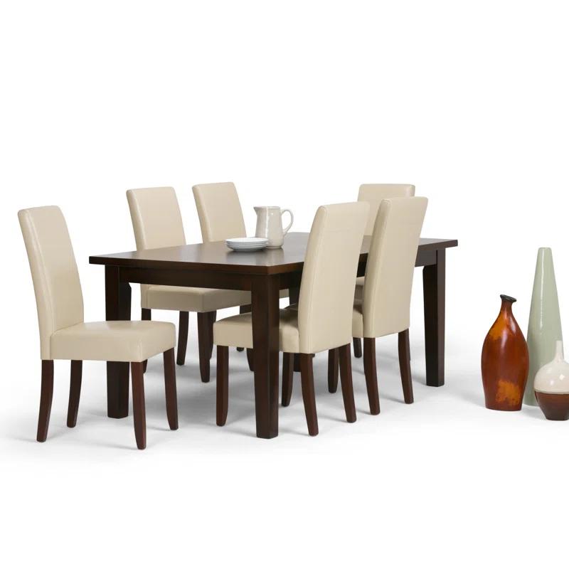 Simpli Home Acadian 7-Piece Dining Set with Solid Hardwood Table and 6 High-Back Upholstered Chairs