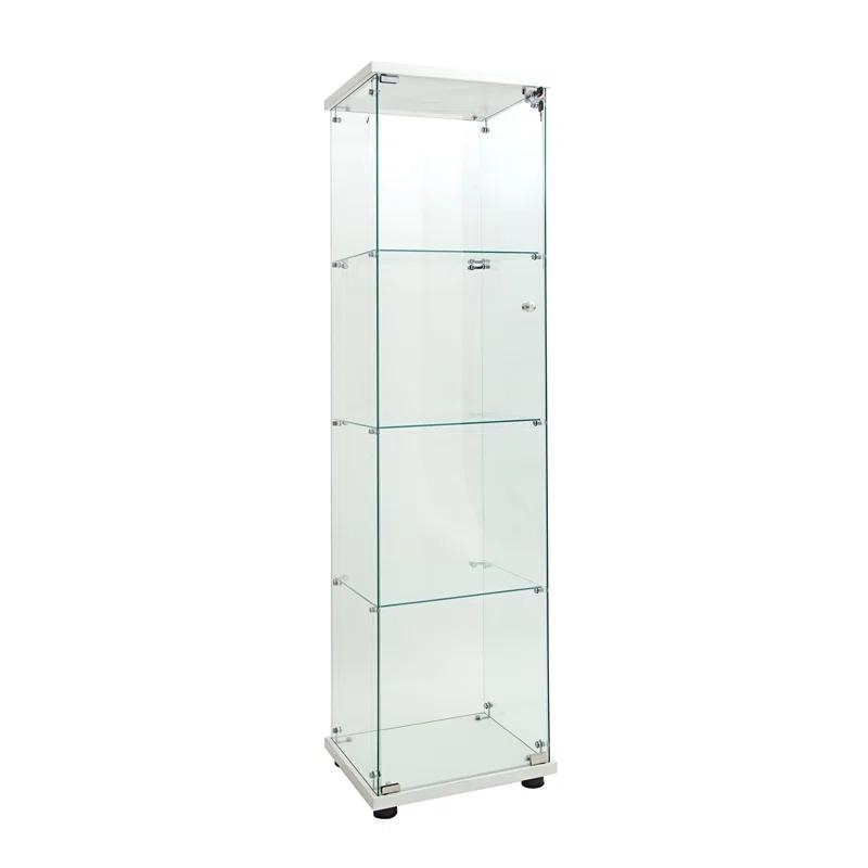 Lighted 4 Shelves Glass Display Cabinet with One Door