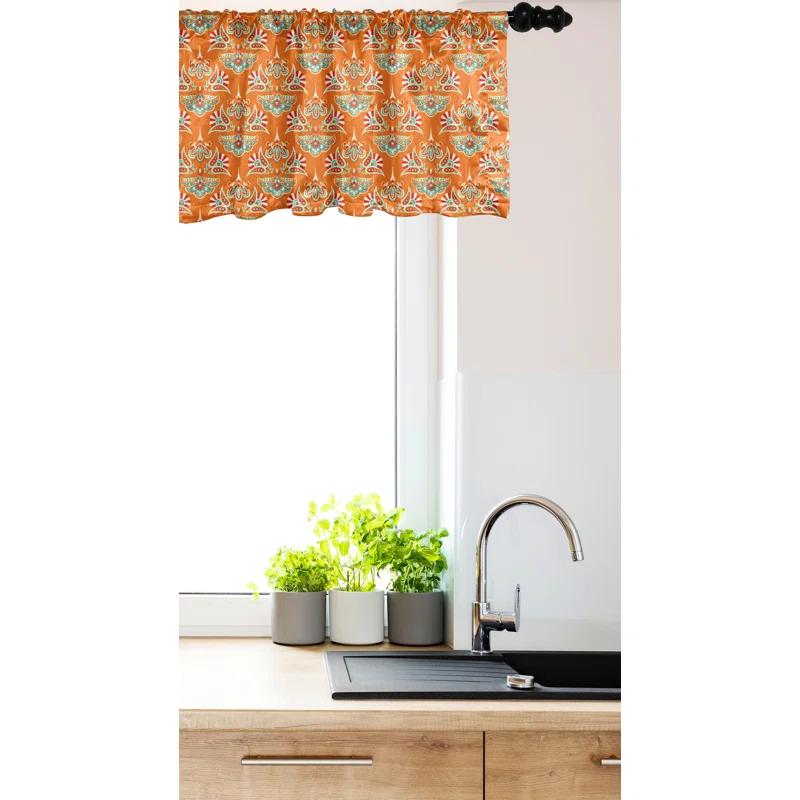 Ambesonne Ambesonne Traditional Valance Pack of 2 Orange Folkloric Damask  Burnt Orange and Seafoam