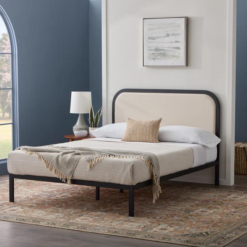 Brookside Metal Bed Frame with Rounded Upholstered Headboard