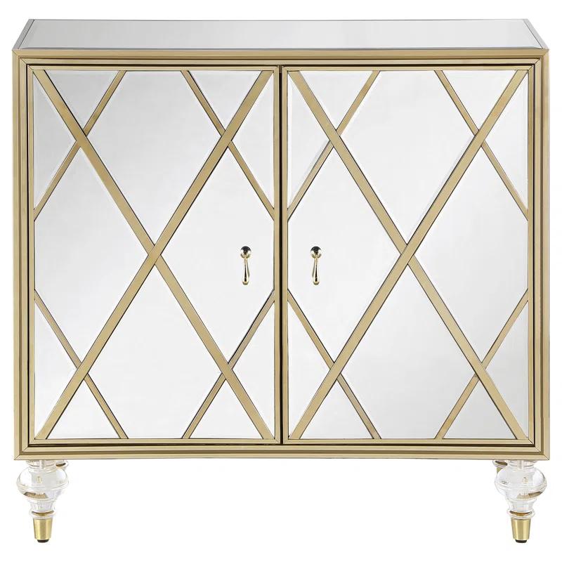 Everly Quinn Astilbe 2-Door Mirrored Accent Cabinet Silver And Champagne