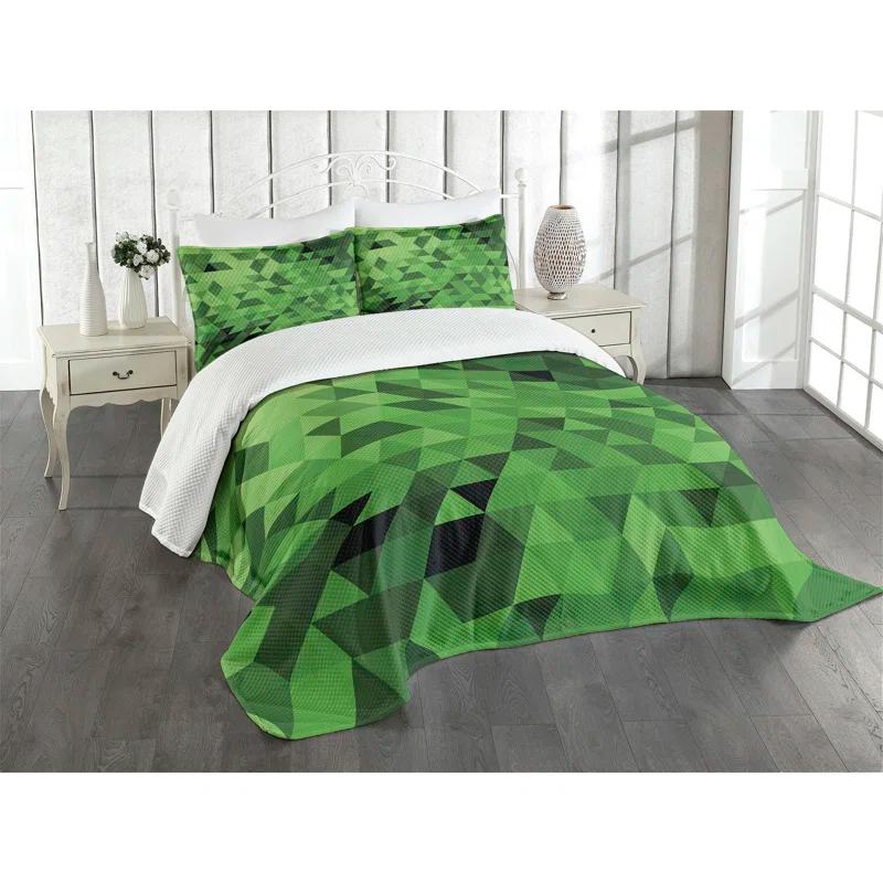Ambesonne Ambesonne Green Bedspread Set  Triangles Abstract Mosaic  Dark Green Pale Green