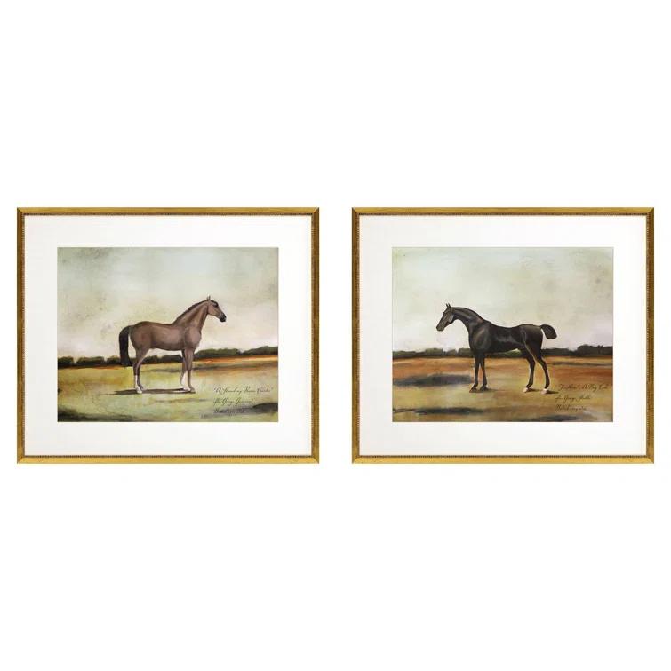 Equestrian III 27" Wide Antique Gold Framed Wall Art Set
