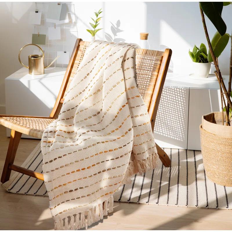 Rajani Home Deep Ombre Striped Handmade Woven Throw Blanket with Fringe