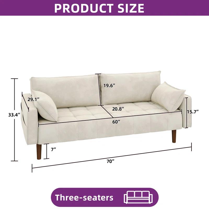 Mercer41 Damales 70" Square Arm Loveseat Sofa, Modern Velvet Loveseat with 2 Pillows