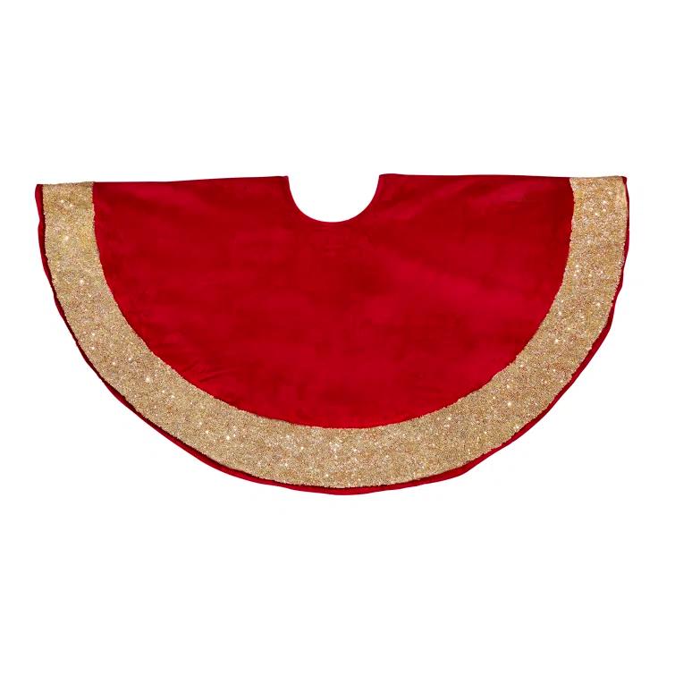 Arcadia Home Velvet Christmas Tree Skirt with Hand Beaded Gold Border