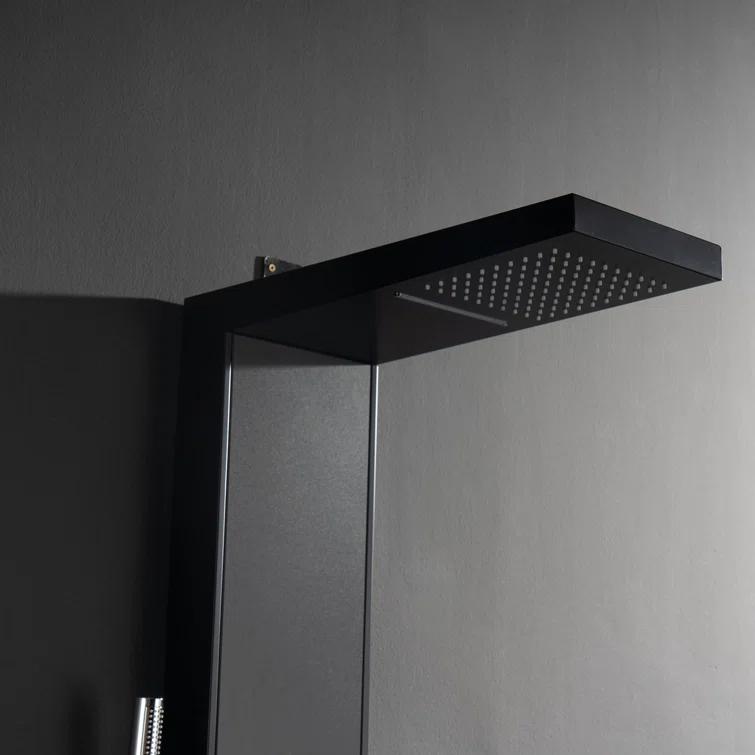 Greenspring 6-Jet Rainfall Shower Panel System With Spa Jets Rainfall Waterfall Shower Head And Shower Wand Marble Finish In Black GSP42D