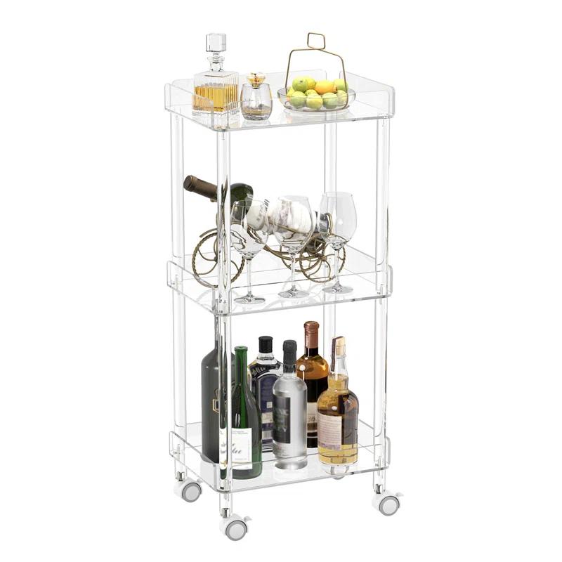 Everly Quinn 3-Tier Mini Rolling Serving Cart w/ 4 Lockable Wheels