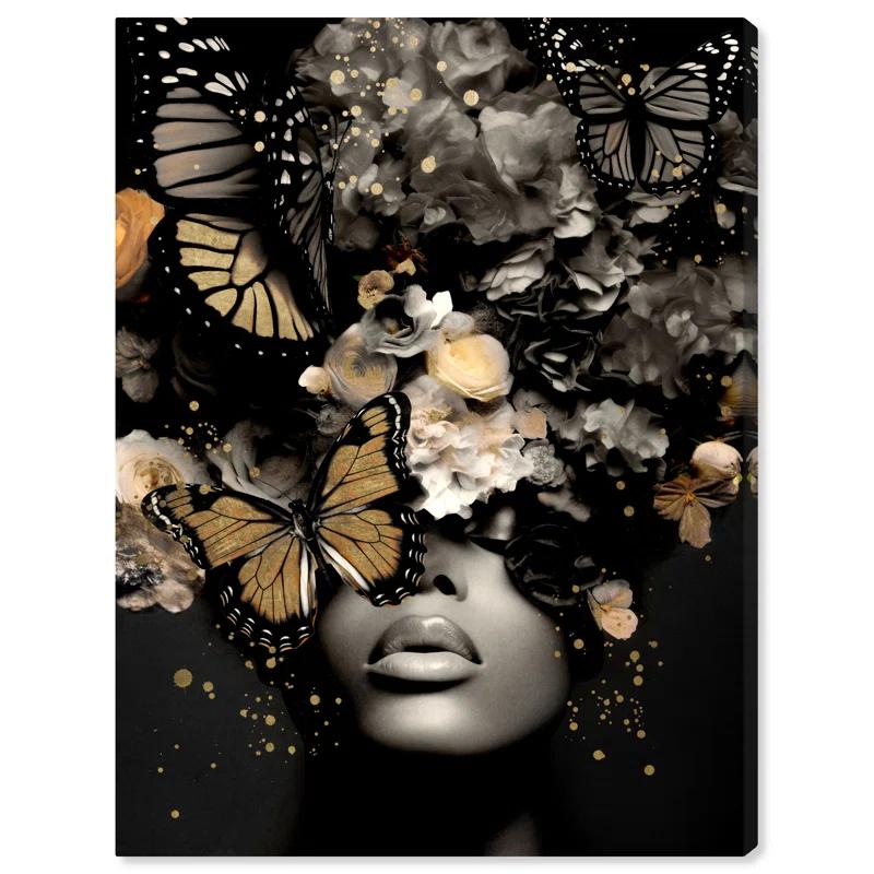 Art Remedy Butterfly Golden Goddess Gold Fashion Glam Wall Art by Art Remedy