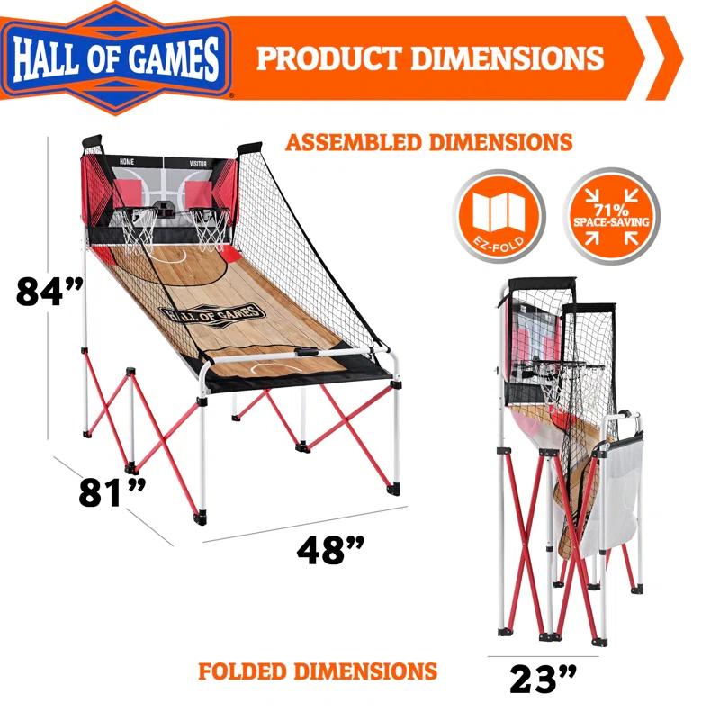 Hall of Games Hall of Games Easy to Assemble Arcade Basketball 84” Tall Indoor Steel Frame EZ-Fold X-Leg