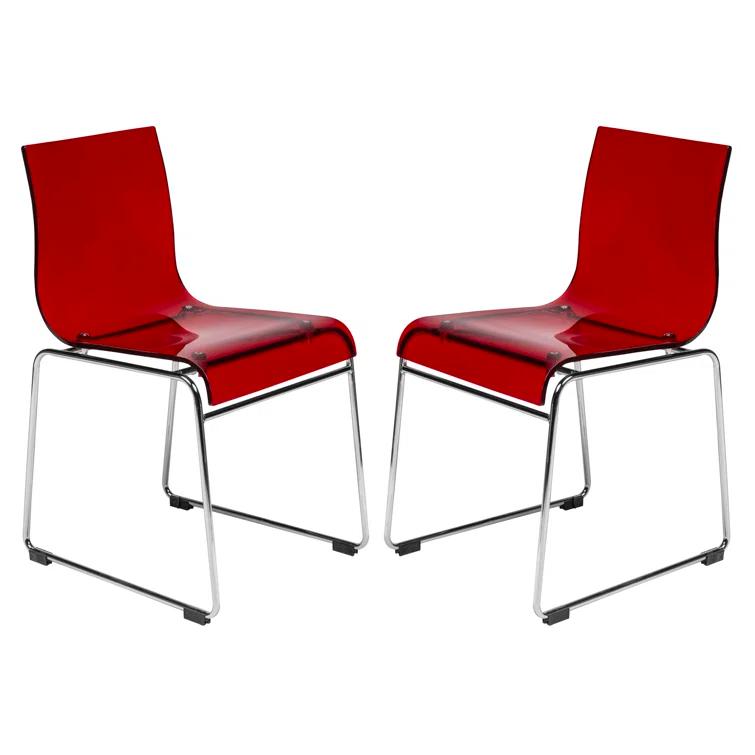 Orren Ellis Jarnagin Modern Acrylic Dining Side Chair with Chrome Legs (Set of 2)