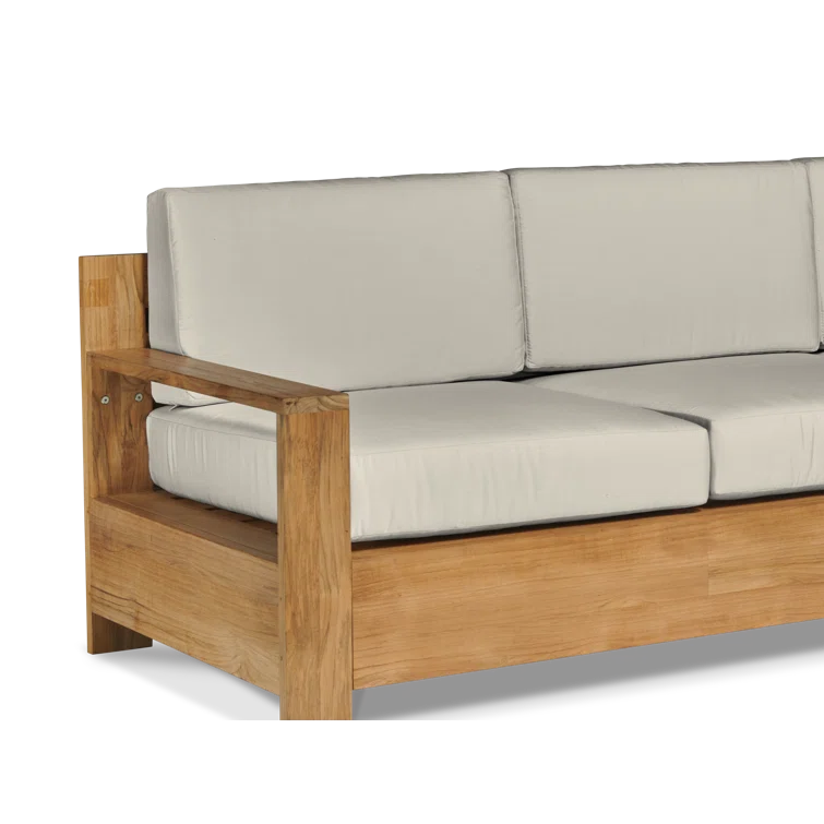 Miguelina 87'' Wide Straight Teak Patio Sofa with Sunbrella® Cushions