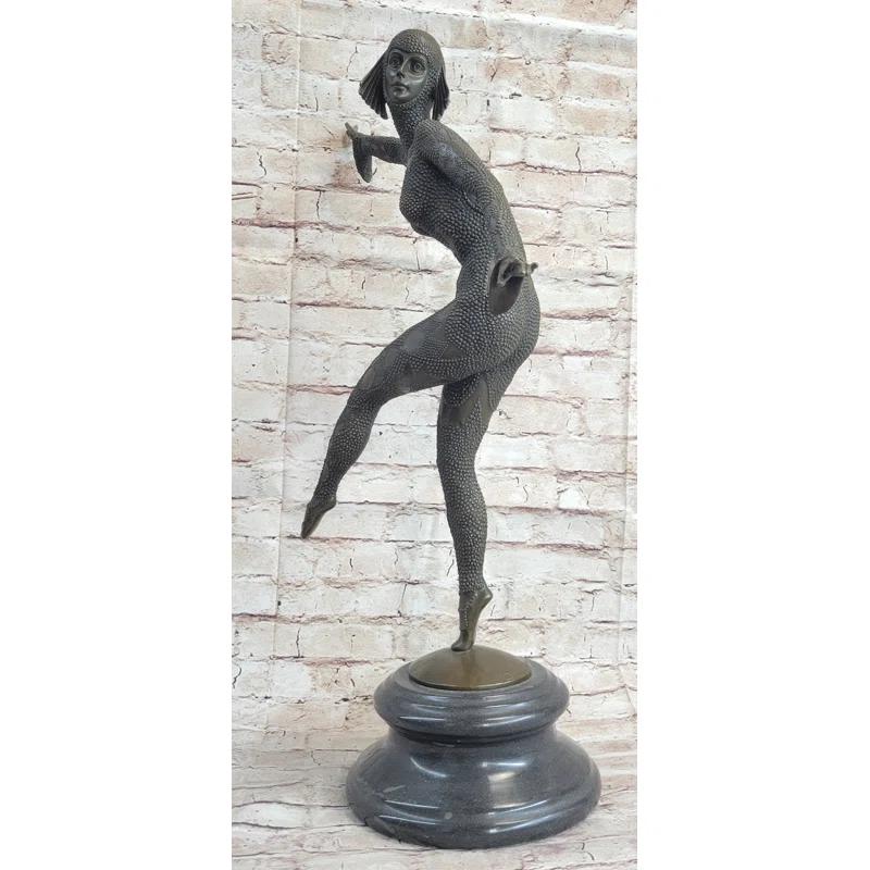 Red Barrel Studio® Chiparus Art Deco Russian Ballet Dancer Ballerina Bronze Sculpture Statue Figure on Marble Base