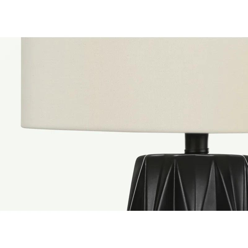 Benjara Table Lamp, 25 Inch Black Textured Ceramic Base, Ivory Fabric Shade