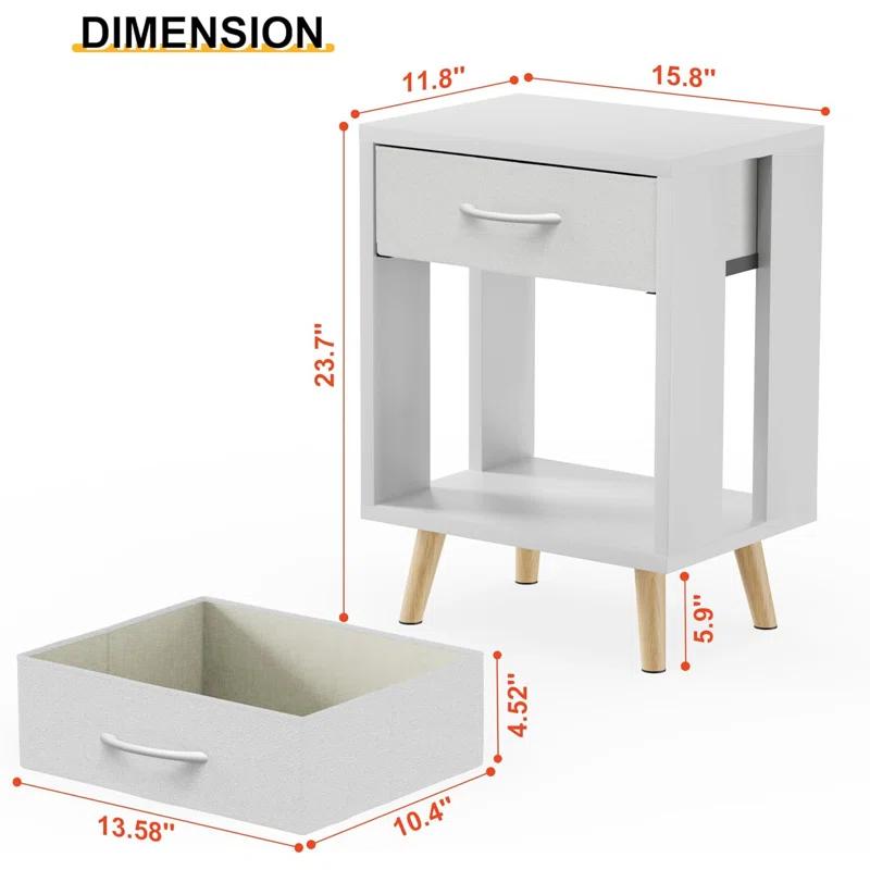 17 Stories Nightstands Set Of 2 With Fabric Storage Drawer And Open Wood Shelf, Side Table With Storage For Bedroom, Bedside Tables - 23.7" H