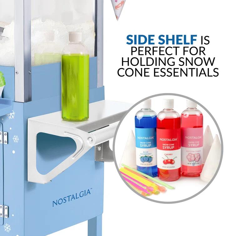 Nostalgia Nostalgia 54-Inch Tall Snow Cone Cart, Makes 72 Icy Treats, Includes Metal Scoop, 2 Syrup Bottles, 100 Paper Cups/Spoons, Storage Compartment, Wheels For Easy Mobility