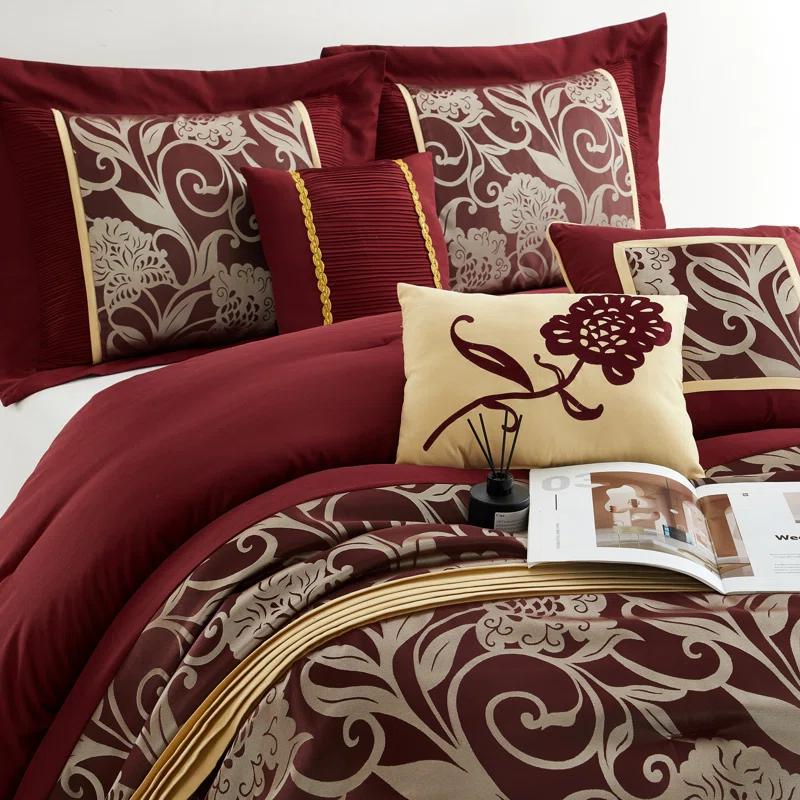 Nanshing America, Inc Fennville Black/Gold/Beige Microfiber 7 Piece Comforter Set
