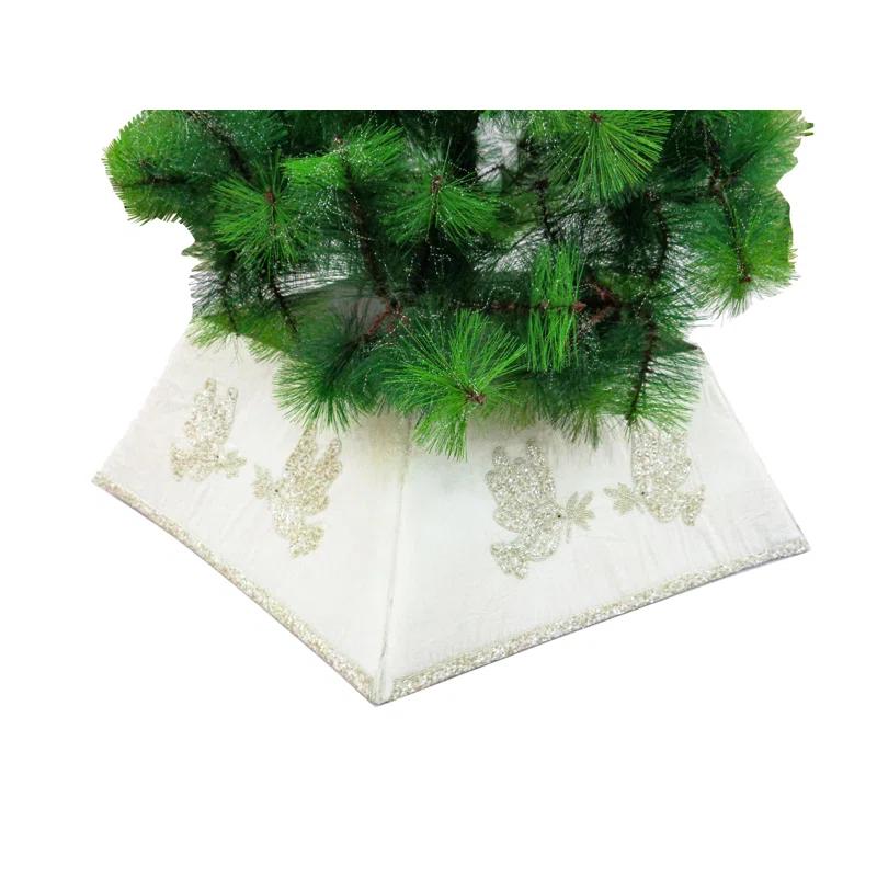 Arcadia Home Hand Beaded Adjustable Christmas Tree Collar - Doves on White Silk