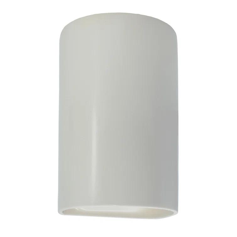 Solar-Powered White Ceramic Cylinder Outdoor Sconce, Dimmable 12.5"