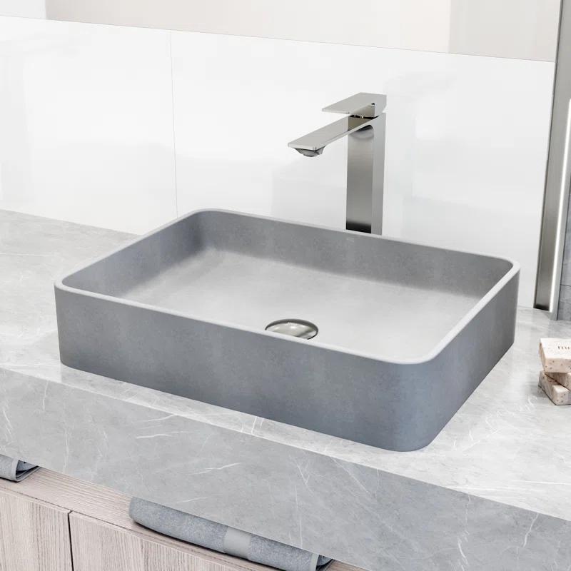 VIGO Dunn Tarragona Gothic 19" L x 14" W x 4" H Rectangular Concrete Vessel Bathroom Sink with 11" H Faucet VGT2085