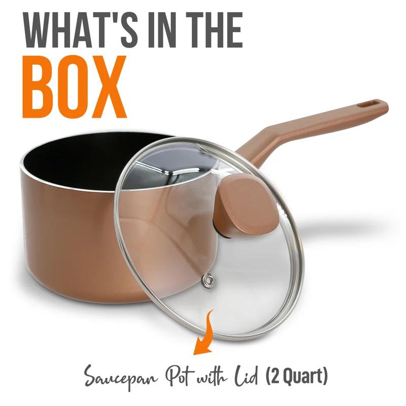 NutriChef Saucepan Pot With Lid - Non-Stick High-Qualified Kitchen Cookware With See-Through Tempered Glass Lids, 2 QT. (Works With Model: NCCWA13BR)